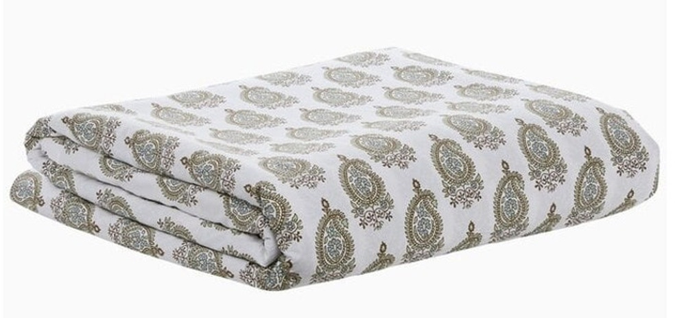 JOHN ROBSHAW $425 Nilay Leaf organic king green white duvet cover